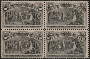 Mint Never Hinged Block USA 1893 SC237 Columbus Presenting Natives Black brown 10 Cent 1893
