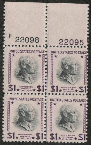 Mint Never Hinged Block USA 1938 SC832 Woodrow Wilson Violet,Black 1 Dollar 1938