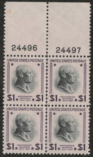 Mint Hinged Block USA 1938 SC832 Woodrow Wilson Violet,Black 1 Dollar 1938
