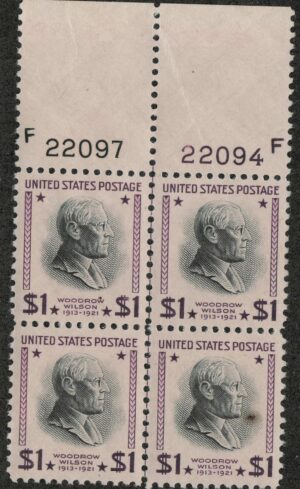 Mint Hinged Block USA 1938 SC832 Woodrow Wilson Violet,Black 1 Dollar 1938