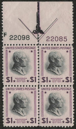 Mint Hinged Block USA 1938 SC832 Woodrow Wilson Violet,Black 1 Dollar 1938