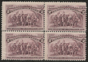 Mint Never Hinged Block USA 1893 SC231v Landing of Columbus Brown "Broken Hat" violet 2 Cent 1893
