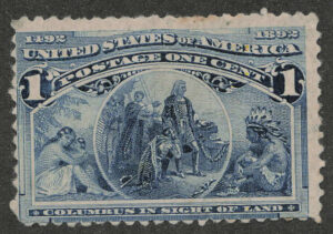 Mint Hinged Stamp USA 1893 SC230 Columbus in Sight of Land Dark blue 1 Cent 1893