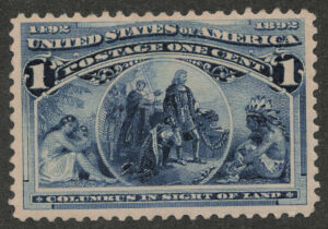 Mint Never Hinged Stamp USA 1893 SC230 Columbus in Sight of Land Dark blue 1 Cent 1893