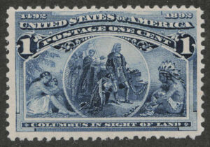 Mint Never Hinged Stamp USA 1893 SC230 Columbus in Sight of Land Dark blue 1 Cent 1893