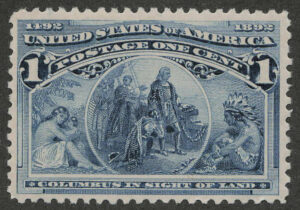 Mint Never Hinged Stamp USA 1893 SC230 Columbus in Sight of Land Dark blue 1 Cent 1893