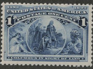 Mint Never Hinged Stamp USA 1893 SC230 Columbus in Sight of Land Dark blue 1 Cent 1893