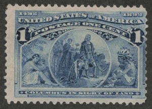 Mint Hinged Stamp USA 1893 SC230 Columbus in Sight of Land Dark blue 1 Cent 1893