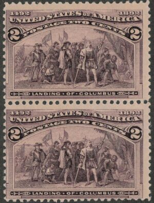Mint Never Hinged Pair USA 1893 SC231 Landing of Columbus Brown violet 2 Cent 1893