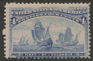 Mint Lightly Hinged Stamp USA 1893 SC233 Fleet of Columbus Ultramarine 4 Cent 1893