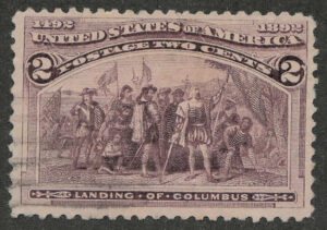 Used Stamp USA 1893 SC231v Landing of Columbus Brown "Broken Hat" violet 2 Cent 1893