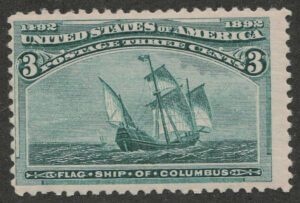 Mint Never Hinged Stamp USA 1893 SC232 Santa Maria (1460), Flagship of Columbus Green 3 Cent 1893