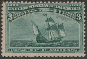 Mint Never Hinged Stamp USA 1893 SC232 Santa Maria (1460), Flagship of Columbus Green 3 Cent 1893