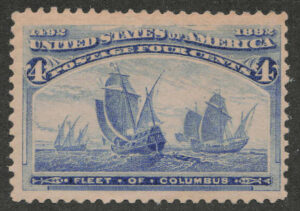 Mint Never Hinged Stamp USA 1893 SC233 Fleet of Columbus Ultramarine 4 Cent 1893