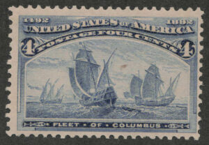 Mint Never Hinged Stamp USA 1893 SC233 Fleet of Columbus Ultramarine 4 Cent 1893