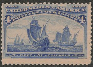 Mint Never Hinged Stamp USA 1893 SC233 Fleet of Columbus Ultramarine 4 Cent 1893