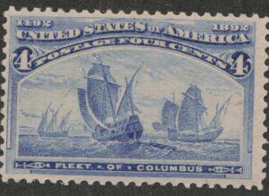Mint Lightly Hinged Stamp USA 1893 SC233 Fleet of Columbus Ultramarine 4 Cent 1893