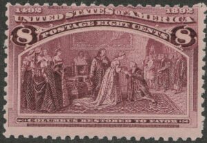 Mint Never Hinged Stamp USA 1893 SC236 Columbus Restored to Favor Magenta 8 Cent 1893