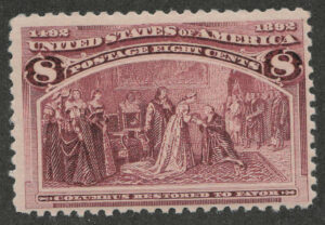 Mint Never Hinged Stamp USA 1893 SC236 Columbus Restored to Favor Magenta 8 Cent 1893