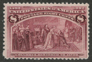 Mint Never Hinged Stamp USA 1893 SC236 Columbus Restored to Favor Magenta 8 Cent 1893