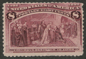 Mint Never Hinged Stamp USA 1893 SC236 Columbus Restored to Favor Magenta 8 Cent 1893