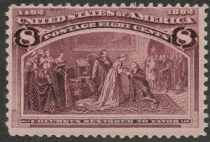 Mint Lightly Hinged Stamp USA 1893 SC236 Columbus Restored to Favor Magenta 8 Cent 1893