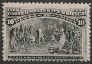 Mint Never Hinged Stamp USA 1893 SC237 Columbus Presenting Natives Black brown 10 Cent 1893