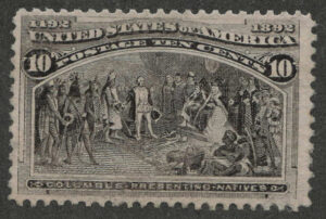 Mint Never Hinged Stamp USA 1893 SC237 Columbus Presenting Natives Black brown 10 Cent 1893