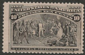 Mint Never Hinged Stamp USA 1893 SC237 Columbus Presenting Natives Black brown 10 Cent 1893
