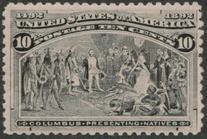 Mint Hinged Stamp USA 1893 SC237 Columbus Presenting Natives Black brown 10 Cent 1893
