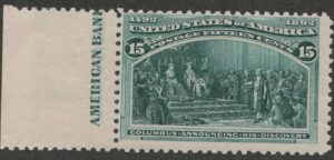 Mint Never Hinged Stamp USA 1893 SC238 Columbus Announcing His Discovery Dark green 15 Cent 1893