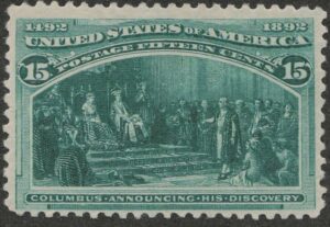 Mint Regummed Stamp USA 1893 SC238 Columbus Announcing His Discovery Dark green 15 Cent 1893