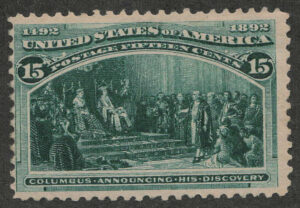 Mint Hinged Stamp USA 1893 SC238 Columbus Announcing His Discovery Dark green 15 Cent 1893