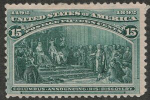Mint Hinged Stamp USA 1893 SC238 Columbus Announcing His Discovery Dark green 15 Cent 1893