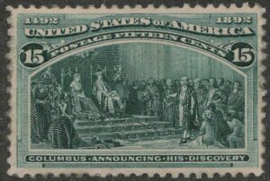 Mint Hinged Stamp USA 1893 SC238 Columbus Announcing His Discovery Dark green 15 Cent 1893