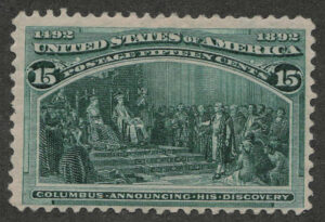 Mint Hinged Stamp USA 1893 SC238 Columbus Announcing His Discovery Dark green 15 Cent 1893
