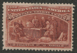 Mint Regummed Stamp USA 1893 SC239 Columbus at La Rábida Friary Orange brown 30 Cent 1893