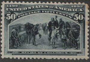 Mint Never Hinged Stamp USA 1893 SC240 Recall of Columbus Slate blue 50 Cent 1893