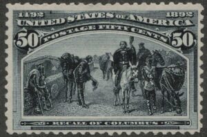 Mint Hinged Stamp USA 1893 SC240 Recall of Columbus Slate blue 50 Cent 1893