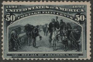 Mint Hinged Stamp USA 1893 SC240 Recall of Columbus Slate blue 50 Cent 1893