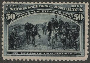 Mint Hinged Stamp USA 1893 SC240 Recall of Columbus Slate blue 50 Cent 1893