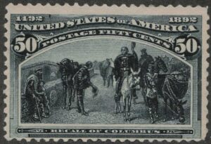 Mint No Gum Stamp USA 1893 SC240 Recall of Columbus Slate blue 50 Cent 1893