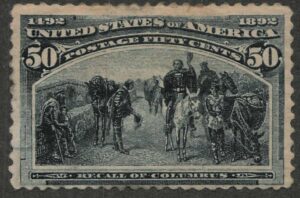 Mint Hinged Stamp USA 1893 SC240 Recall of Columbus Slate blue 50 Cent 1893