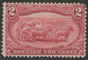 Mint Never Hinged Stamp USA 1898 SC286 Farming in the West, Horses (Equus ferus caballus) Copper red 2 Cent 1898