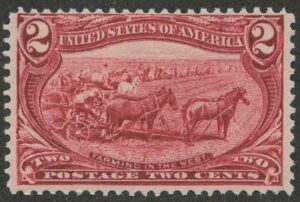Mint Never Hinged Stamp USA 1898 SC286 Farming in the West, Horses (Equus ferus caballus) Copper red 2 Cent 1898