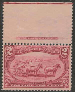 Mint Never Hinged Stamp USA 1898 SC286 Farming in the West, Horses (Equus ferus caballus) Copper red 2 Cent 1898