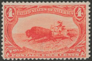 Mint Never Hinged Stamp USA 1898 SC287 Buffalo (Bison bison), Hunted by Indians Orange 4 Cent 1898