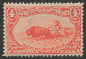 Mint Lightly Hinged Stamp USA 1898 SC287 Buffalo (Bison bison), Hunted by Indians Orange 4 Cent 1898