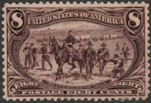 Mint Regummed Stamp USA 1898 SC289 Troops Guarding Wagon Train, Horse (Equus ferus caballus) Violet brown 8 Cent 1898