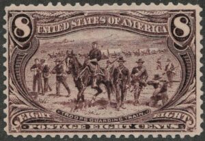 Mint Regummed Stamp USA 1898 SC289 Troops Guarding Wagon Train, Horse (Equus ferus caballus) Violet brown 8 Cent 1898